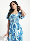 Blue Printed Women Regular fit Dress