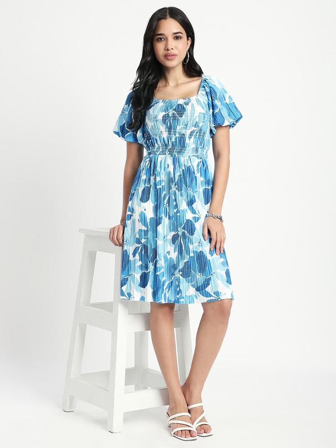 Blue Printed Women Regular fit Dress