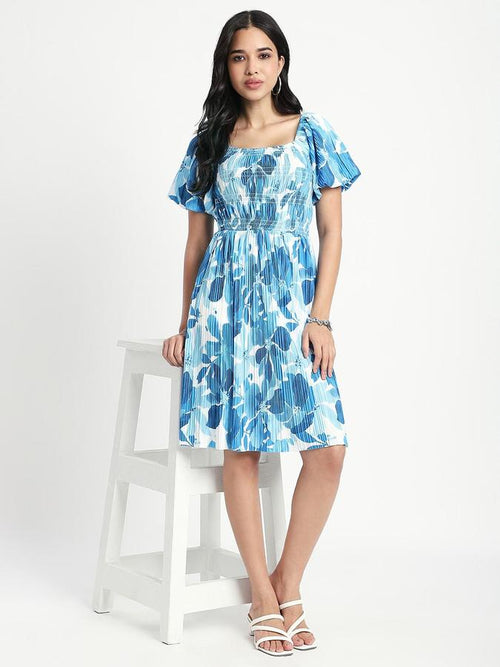 Blue Printed Women Regular fit Dress