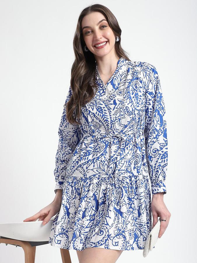 Blue Printed Women Regular fit Dress