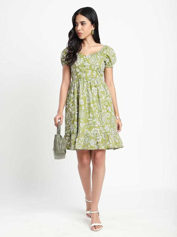 Green Printed Women Regular fit Dress