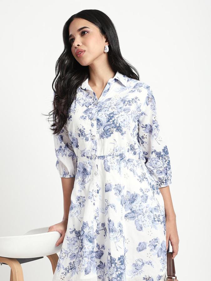 White Printed Women Regular fit Dress
